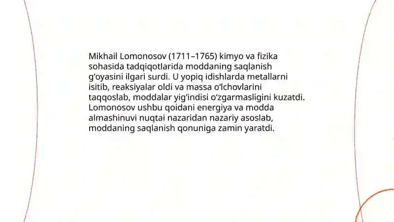 Moddaning saqlanish qonuni va uning yaratilishida olimlarning tajribalari 4