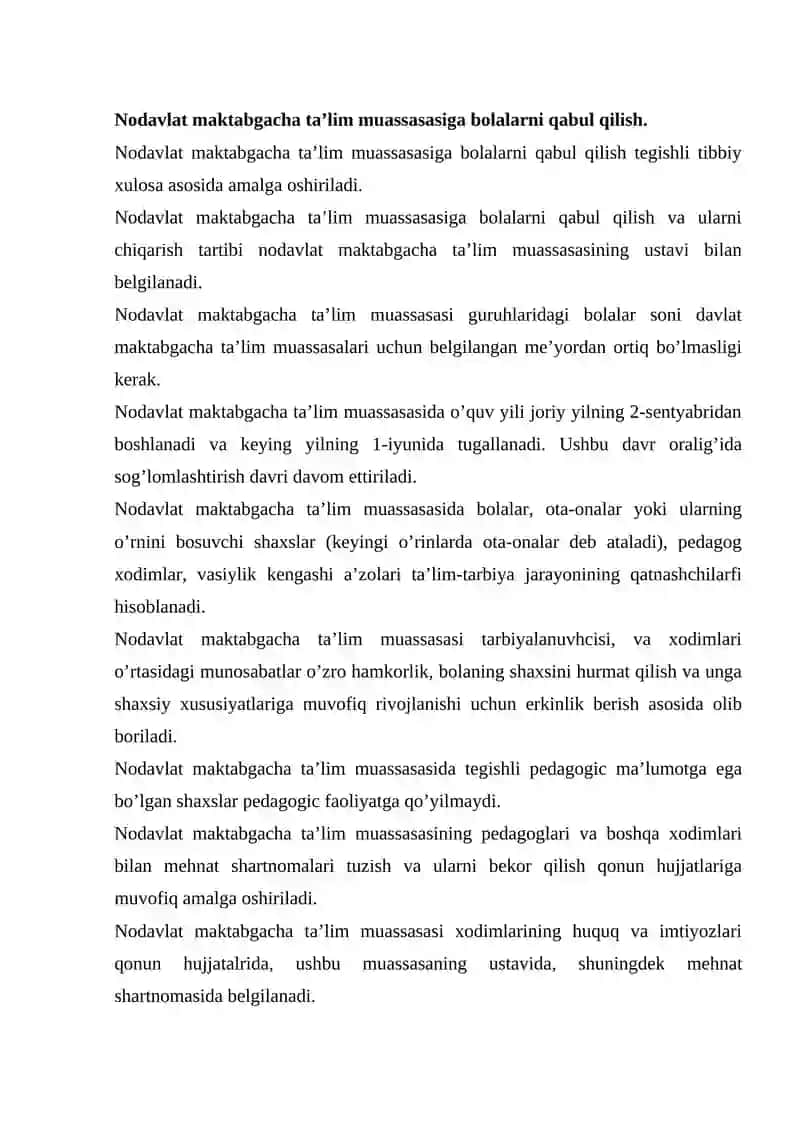 Nodavlat maktabgacha ta'lim muassasalarini tashkil etish 4