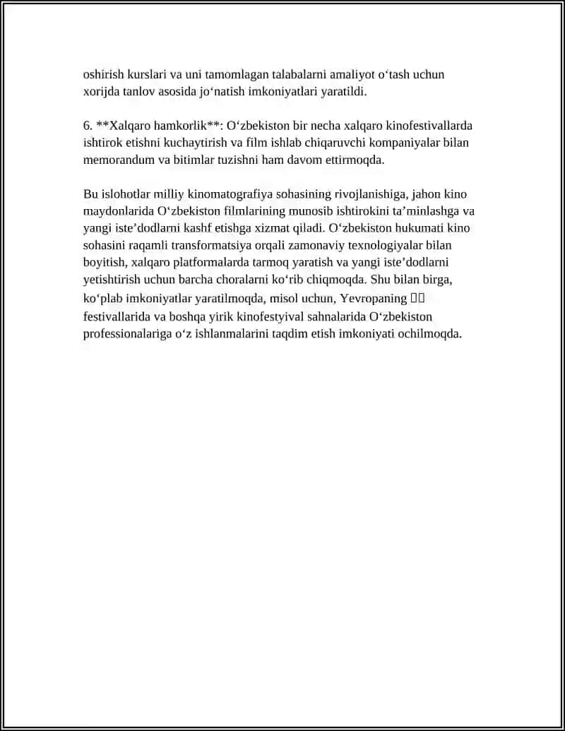 O‘ZBEKISTON RESPUBLIKASI KINOMATAGRAFIYA AGENTLIGI FAOLIYATIDA SO'NGI BESH YILDA AMALGA OSHIRILGAN O'ZGARISHLAR VA YANGILIKLAR 4