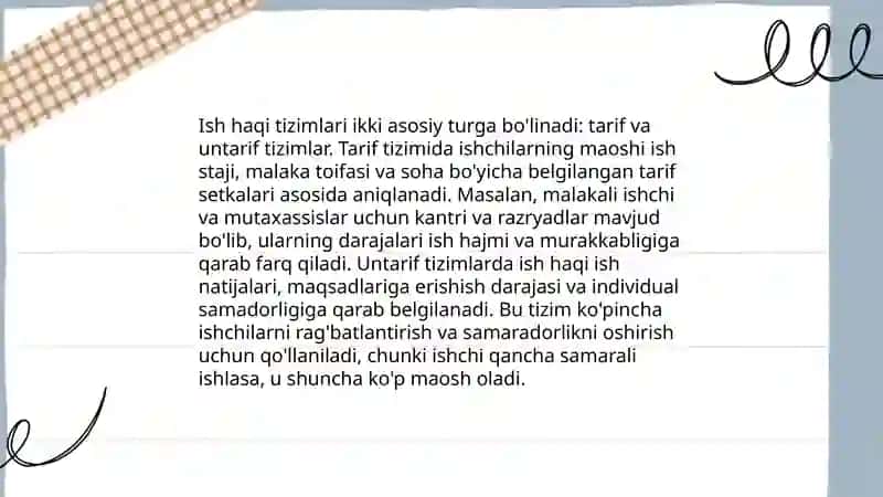 Ish xaqini tashkil etish shakllari va tizimlari 4