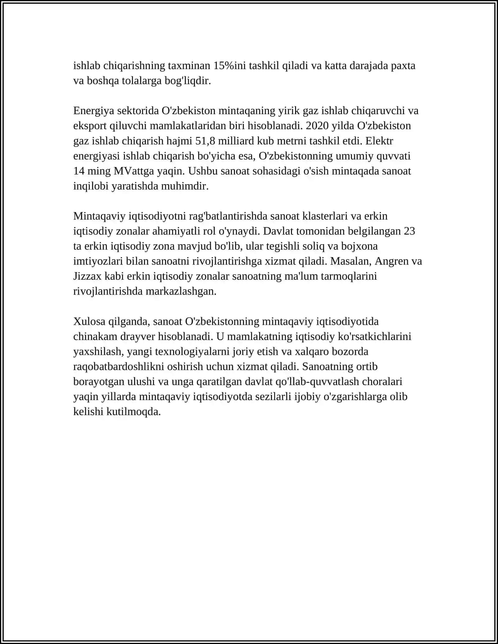 Mintaqaviy iqtisodiyotda sanoatni o'rni 4