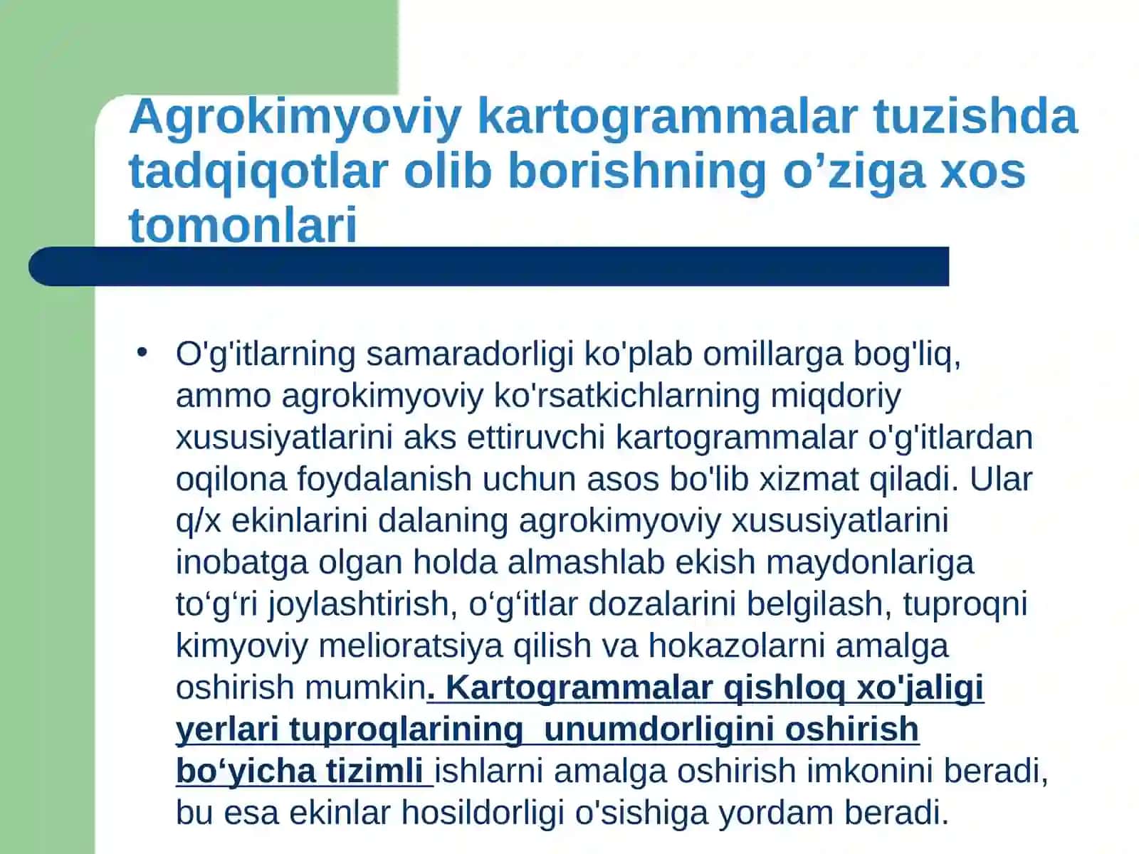 Tuproqlarni agrokimyoviy va radiologik tadqiq qilish natijalaridan o'git qo'llashda foydalanish 4