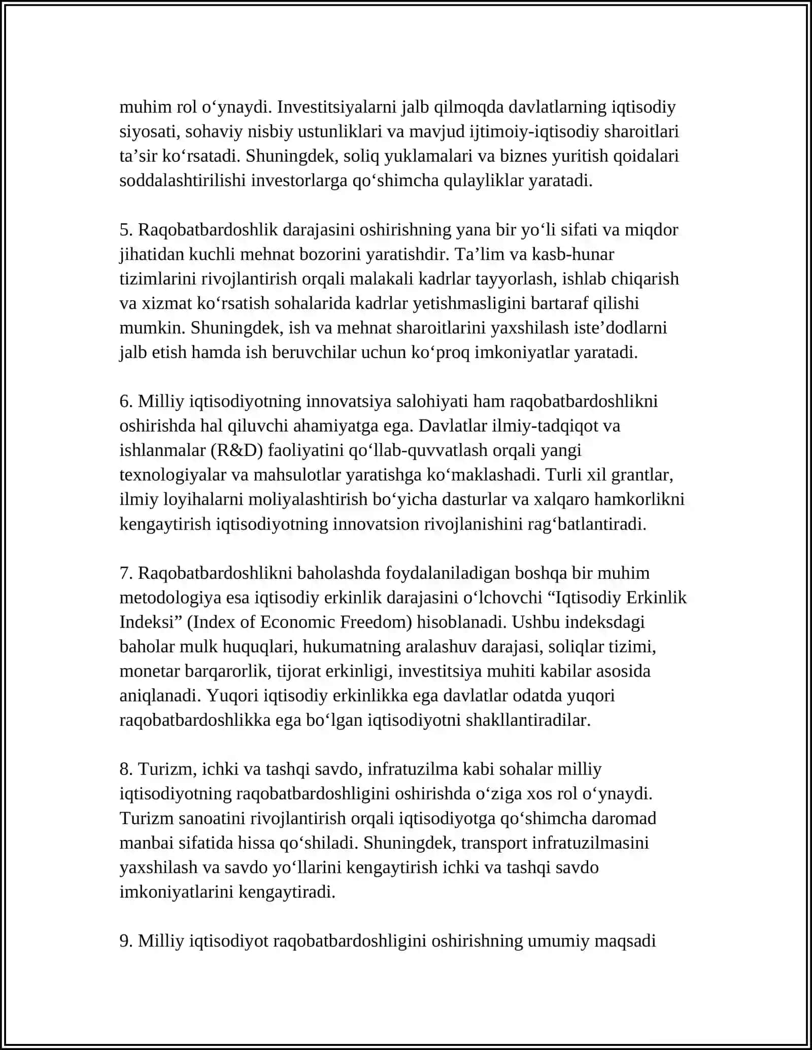 MILLIY IQTISODIYOTNING RAQOBATBARDOSHLIGI MUSTAQIL ISHI 4