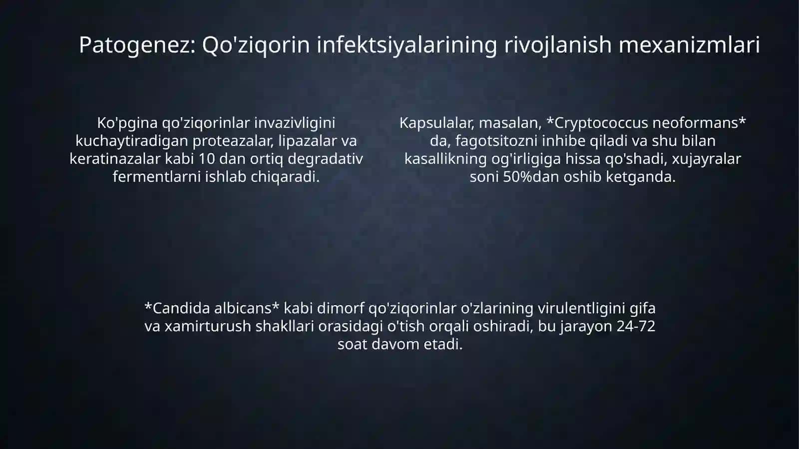 Zamburug'li kasalliklarning qo'zg'atuvchilari, patogenezi, laborotoriya tashxisi 4