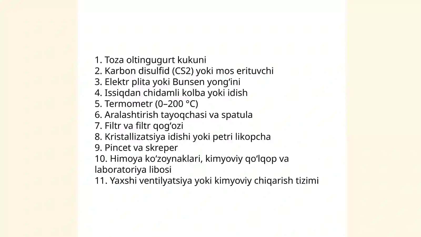 Oltingugurt kristallarini oʼstirish 4