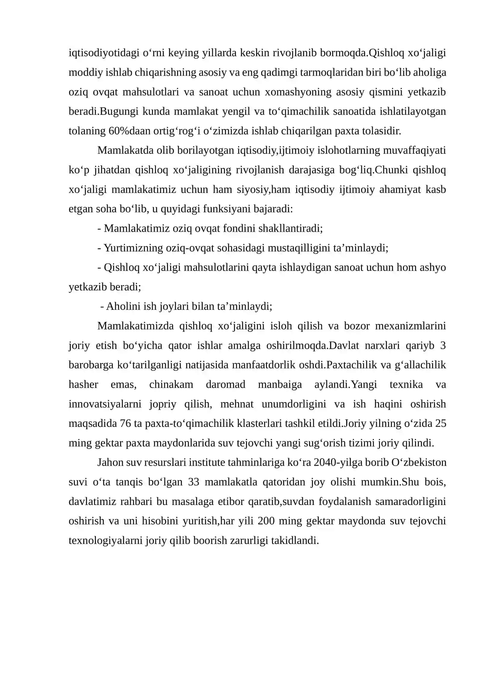 Qishloq xo‘jaligi tarmog‘ining respublika iqtisodiyotidagi o‘rni mavzusida tayyor mustaqil ish 4