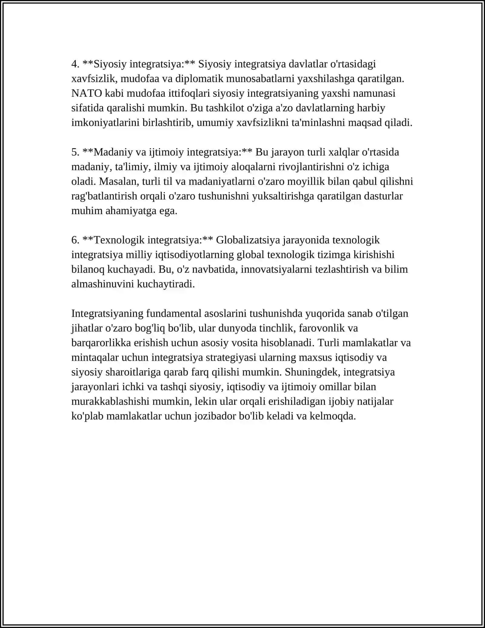 INTEGRATSIYANING MAZMUN VA MOHIYATI TOʻGʻRISIDA OLIMLARNING FIKRLARI 4