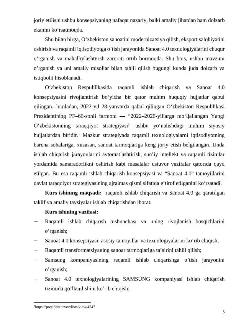 Raqamli ishlab chiqarish va sanoat 4.0 konsepsiyasi 4