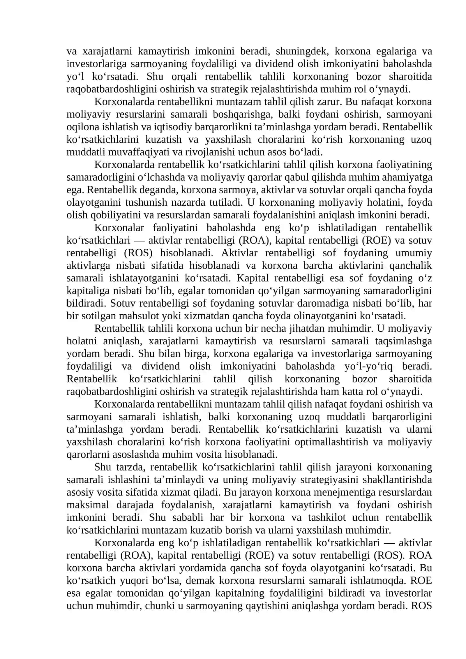 Rentabellik kuesatgichlari va ularning iqtisodiy mazmuni 4
