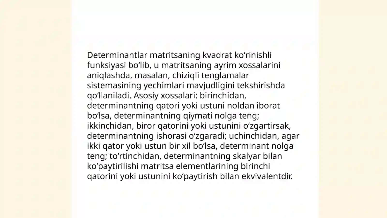 Determinantlar nazariyasini aksiomatik qurish 4