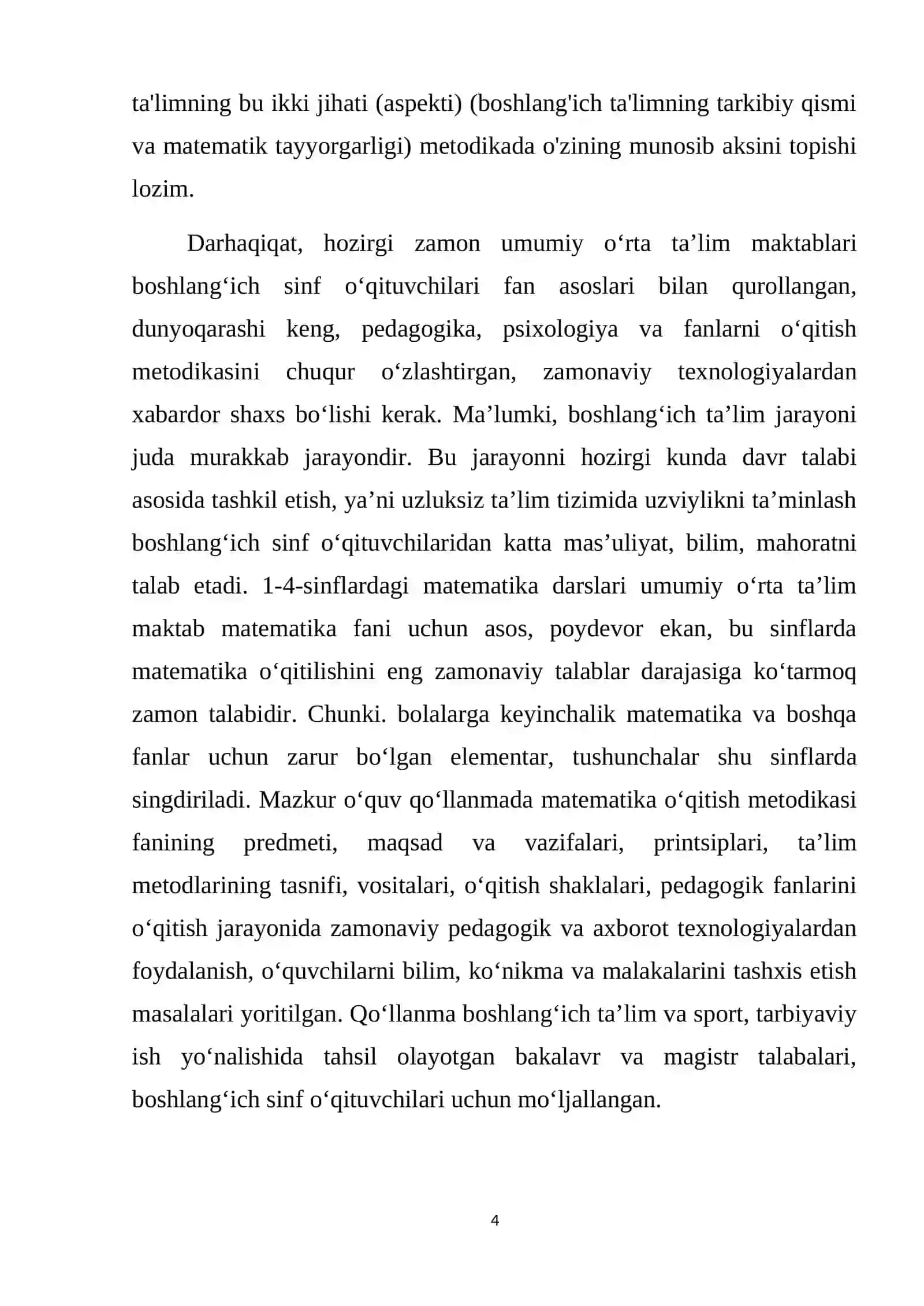 “OG‘ZAKI MATEMATIK MASHQLARDAN FOYDALANIB 1-2--SINF O‘QUVCHILARINI O‘QUV FAOLLIGINI RIVOJLANTIRISH” 4