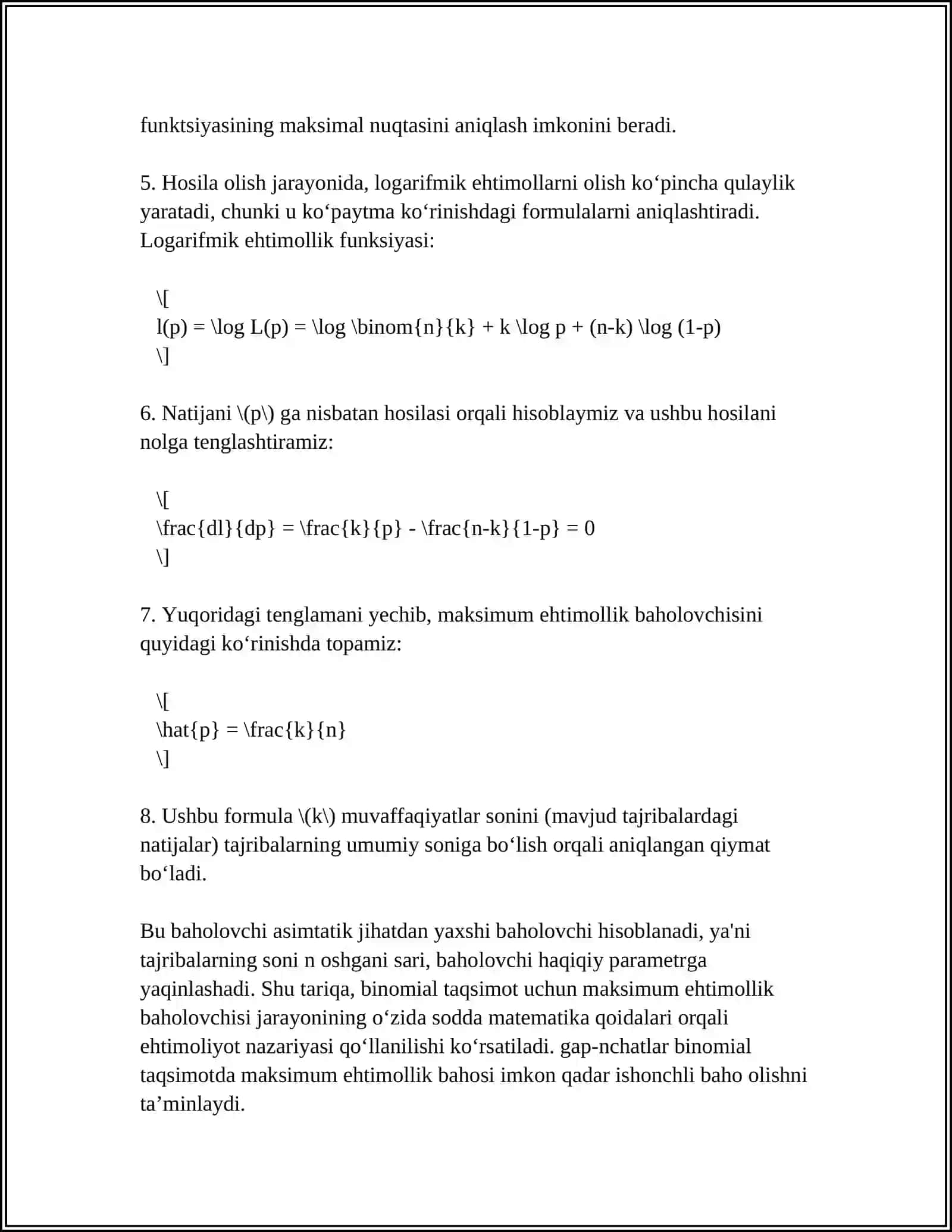 BINOMIAL TAQSIMOTNING NOMA’LUM P EHTIMOLLIGI UCHUN NUQTAVIY VA ORALIQ BAHOLAR 4