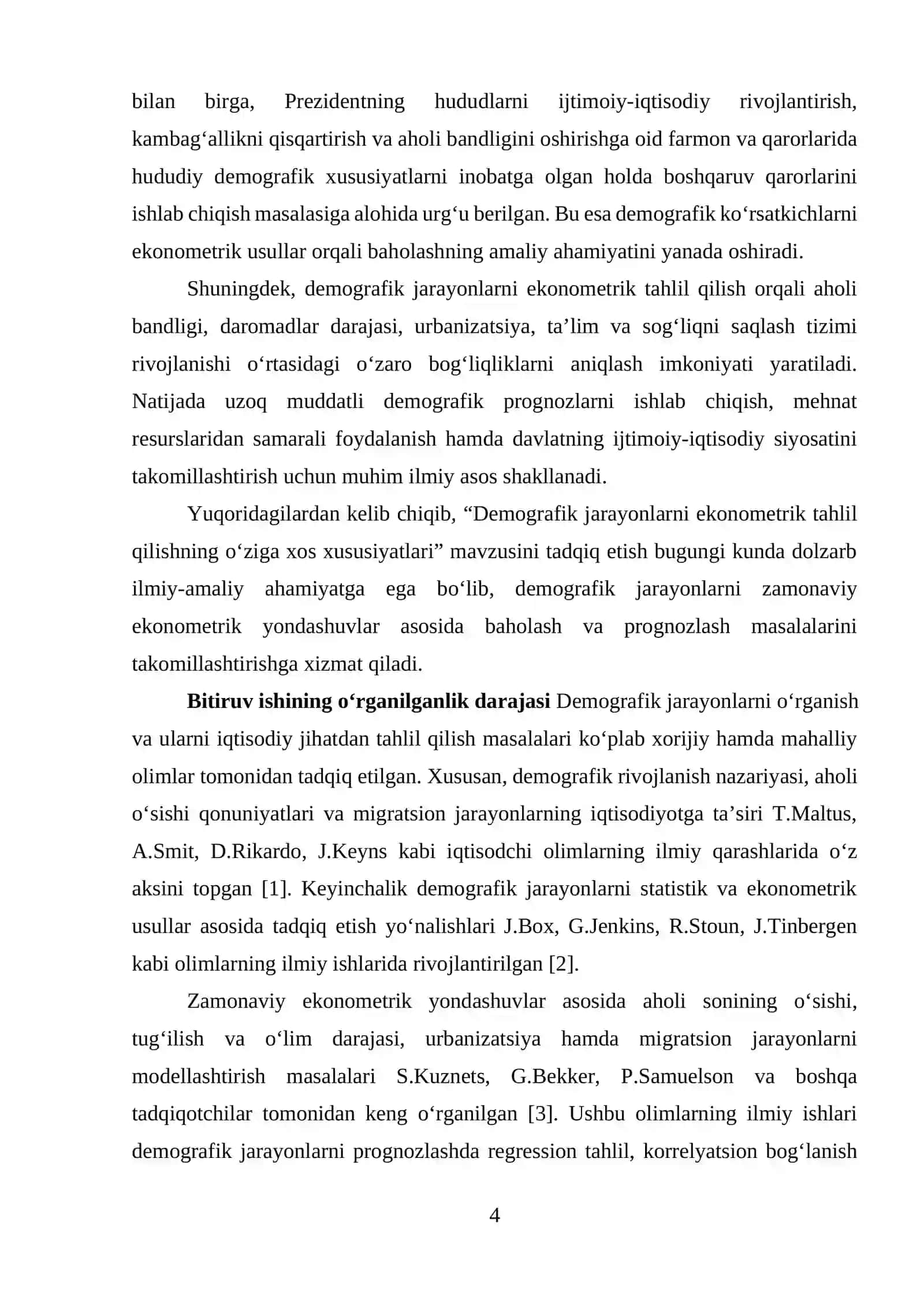 DEMOGRAFIK JARAYONLARNI EKONOMETRIK TAHLIL QILISHNING O‘ZIGA XOS XUSUSIYATLARI 4