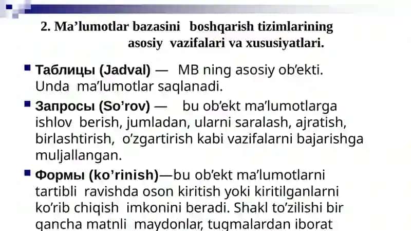 Ma’lumotlar bazalari va katta hajmdagi ma’lumotlar bilan ishlash texnologiyalari 4