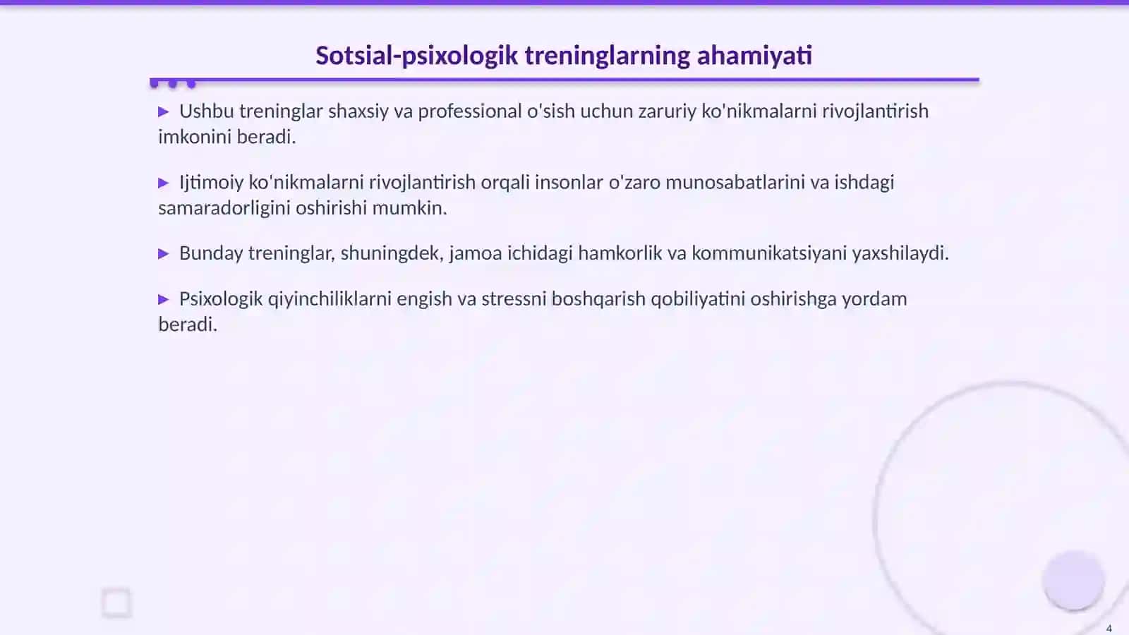 Sotsial-psixologik trening: Foyda va Amaliyot 4