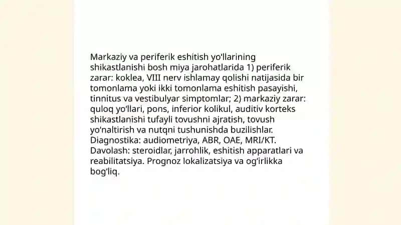Bosh miyada jarahotidagi eshitishning buzilishi 4