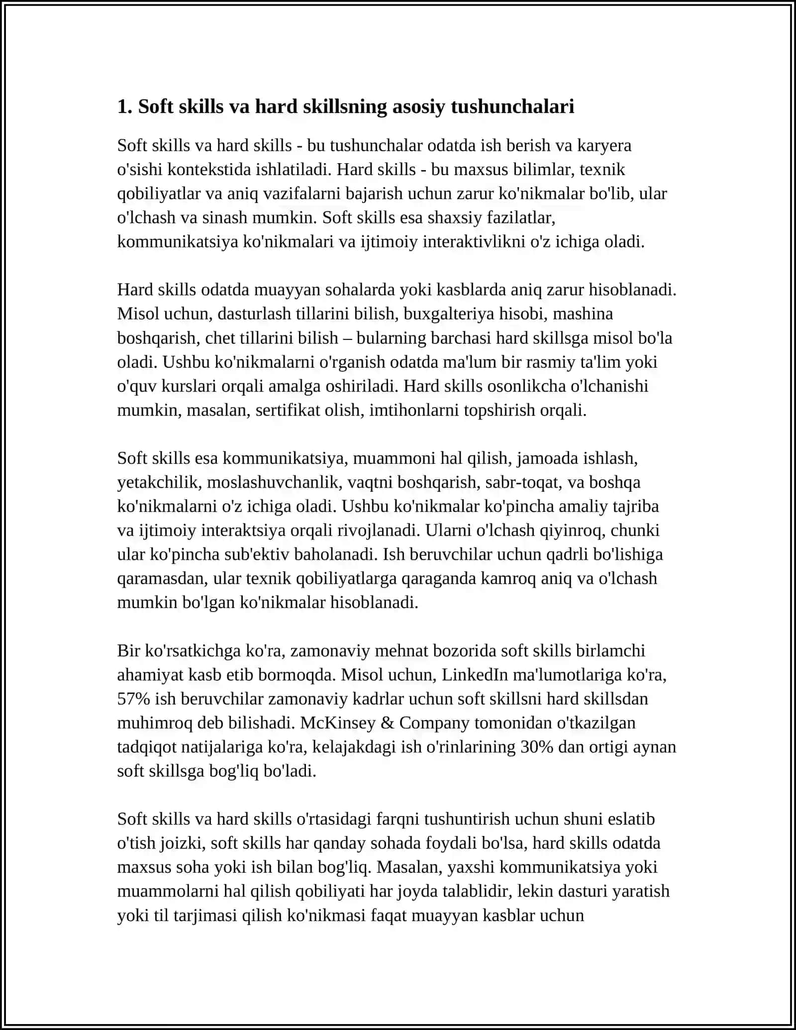 “SOFT SKILLS” VA “HARD SKILLS” (QATTIQ KO‘NIKMALAR)NING O‘ZARO TO‘LDIRUVCHI VA FARQLI JIHATLARI 4