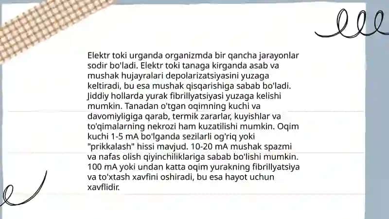Elektr tokining odam organizmiga tasiri va undan himoya choralari 4