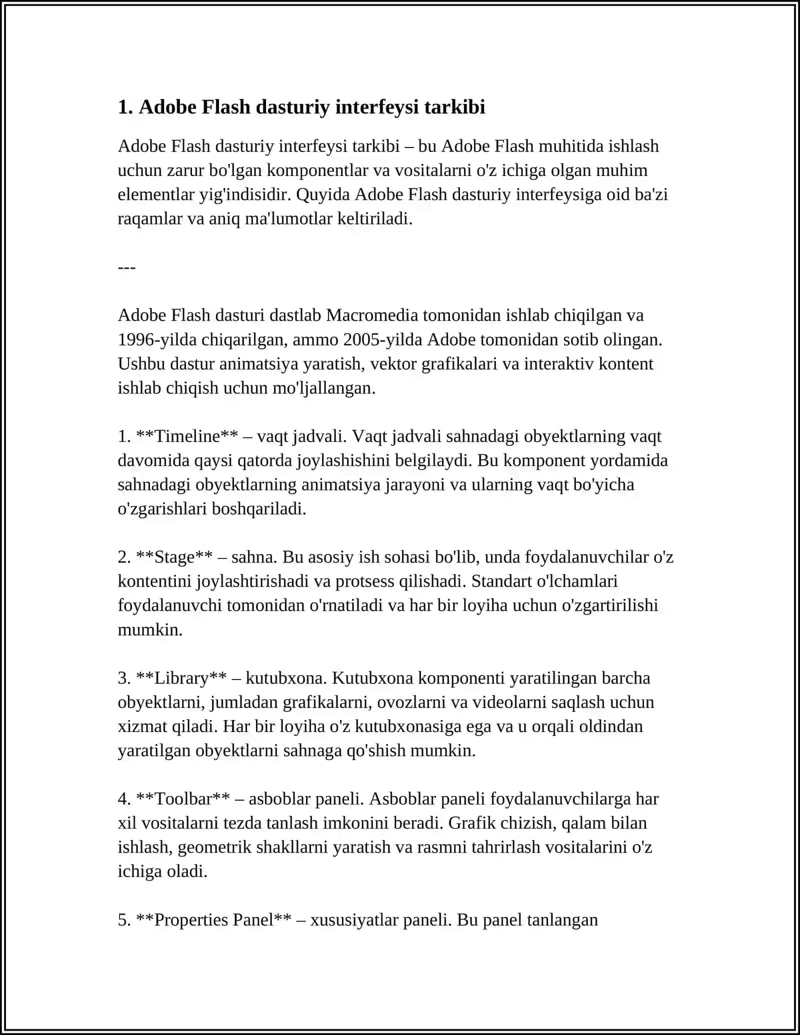 Adobe Flash Dasturi Interfeysi Elementlari 4