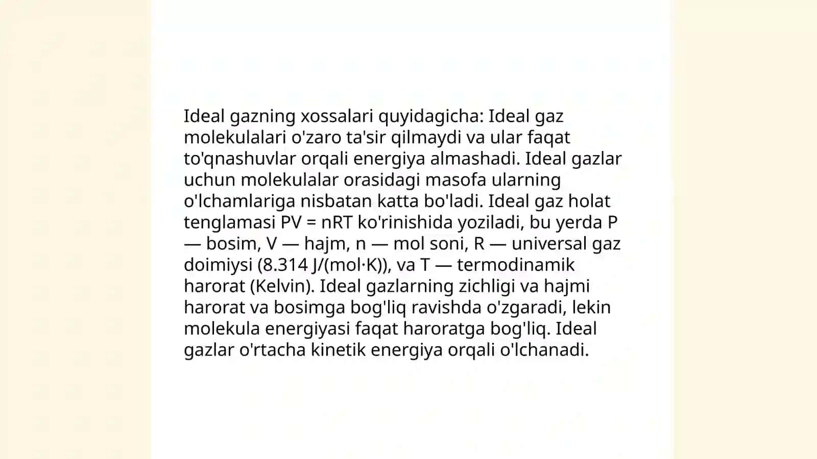Ideal gaz bosimining molekulyar-kinetik nazariyasi tenglamasi 4