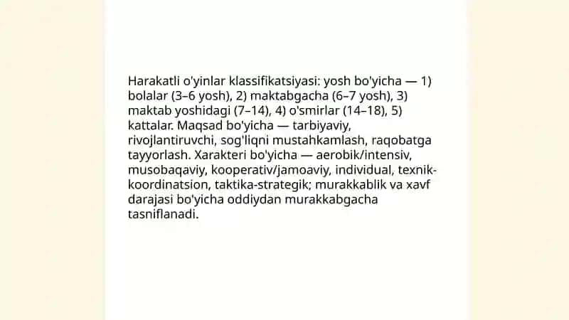 Harakatli o'yinlarni tashkil qilish va o’tkazish haqida ma'lumotlar to'plash 4