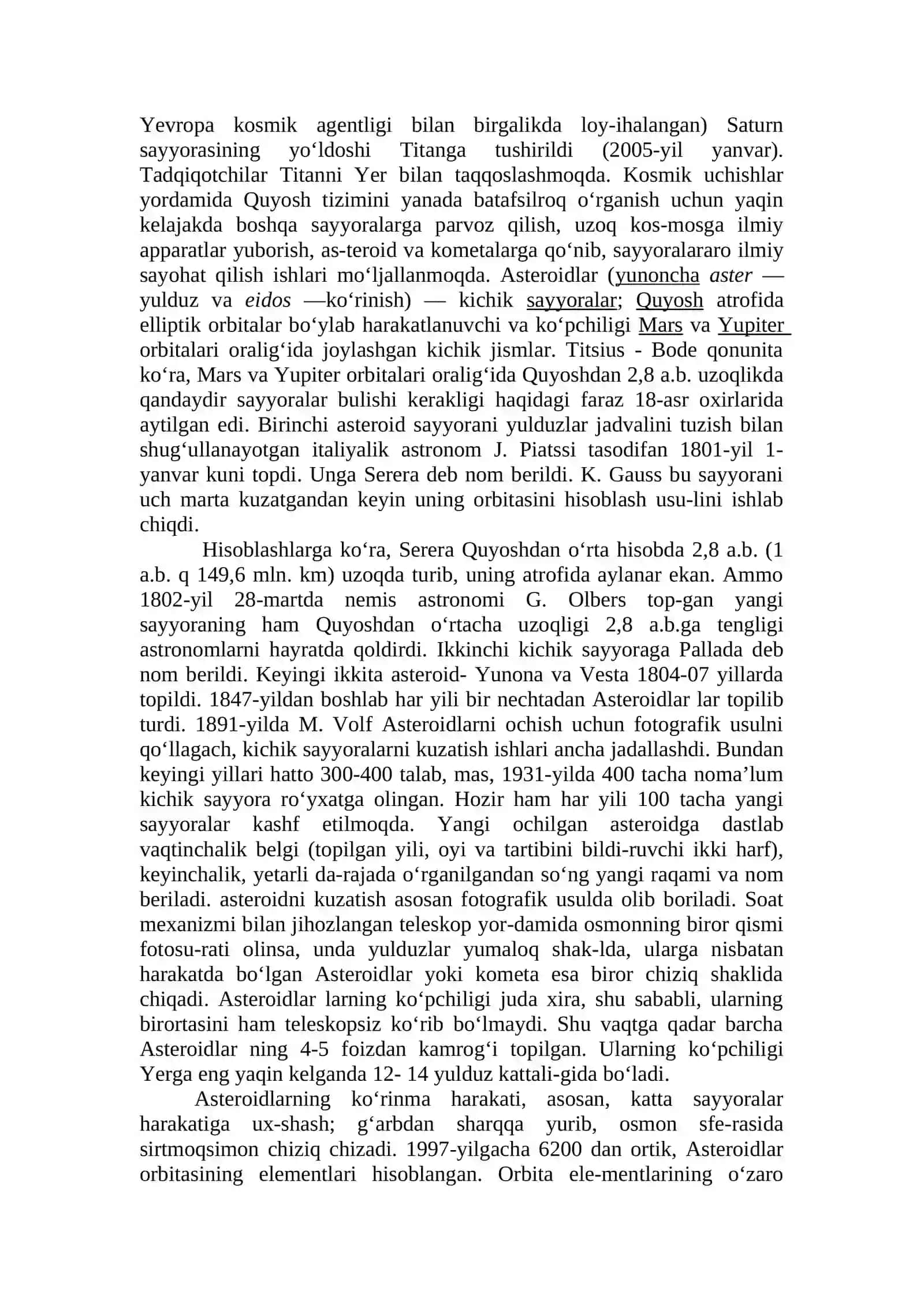 QUYOSH SISTEMASI. KOINOT 4
