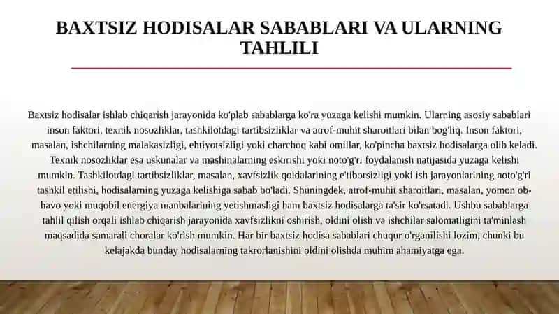 Ishlab chiqarishdagi baxtsiz hodisalarni hisobga olish 4