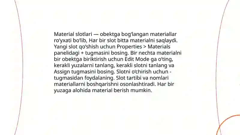 Blender dasturida obektlarga materiallar biriktirish 4