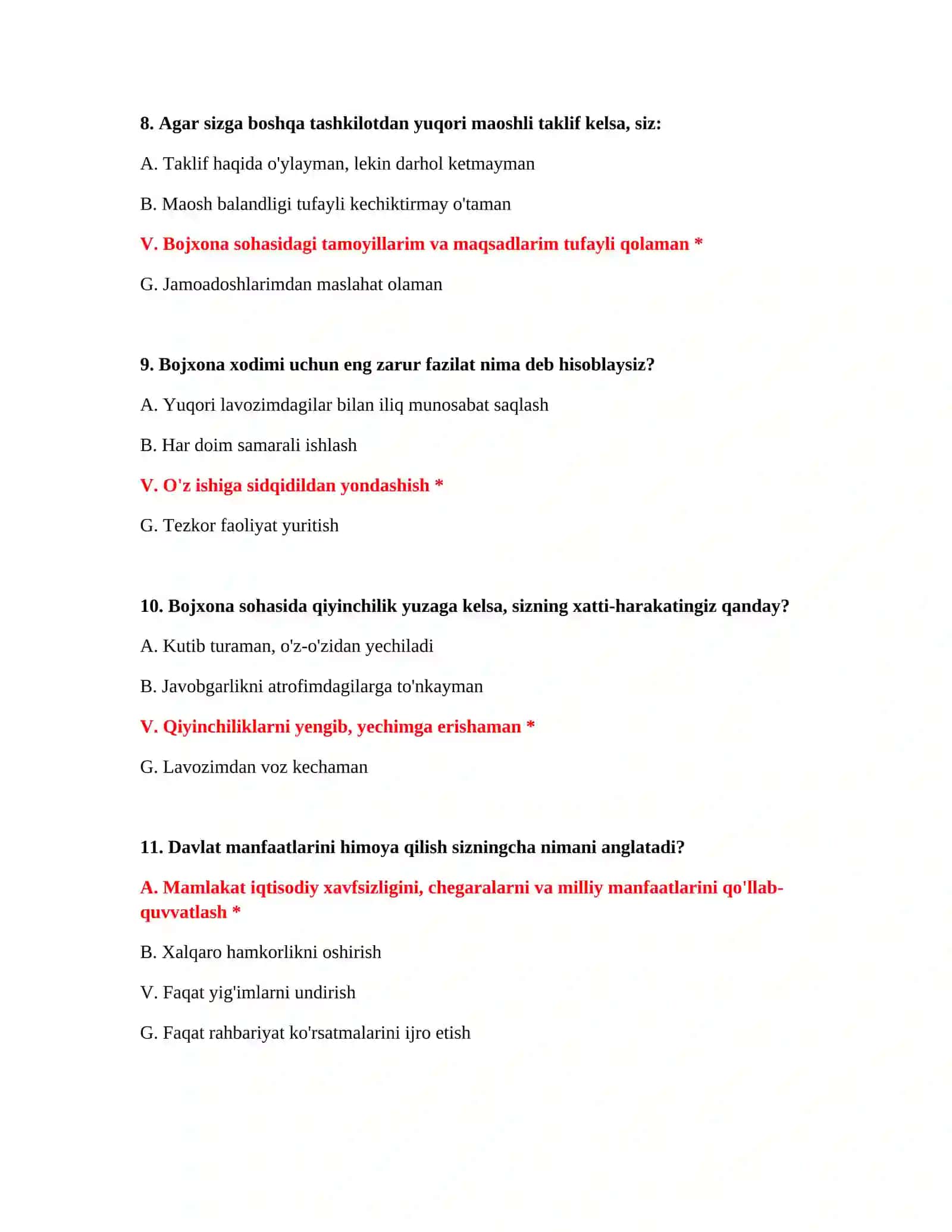 Bojxona ishga kirish imtihon testlari 4