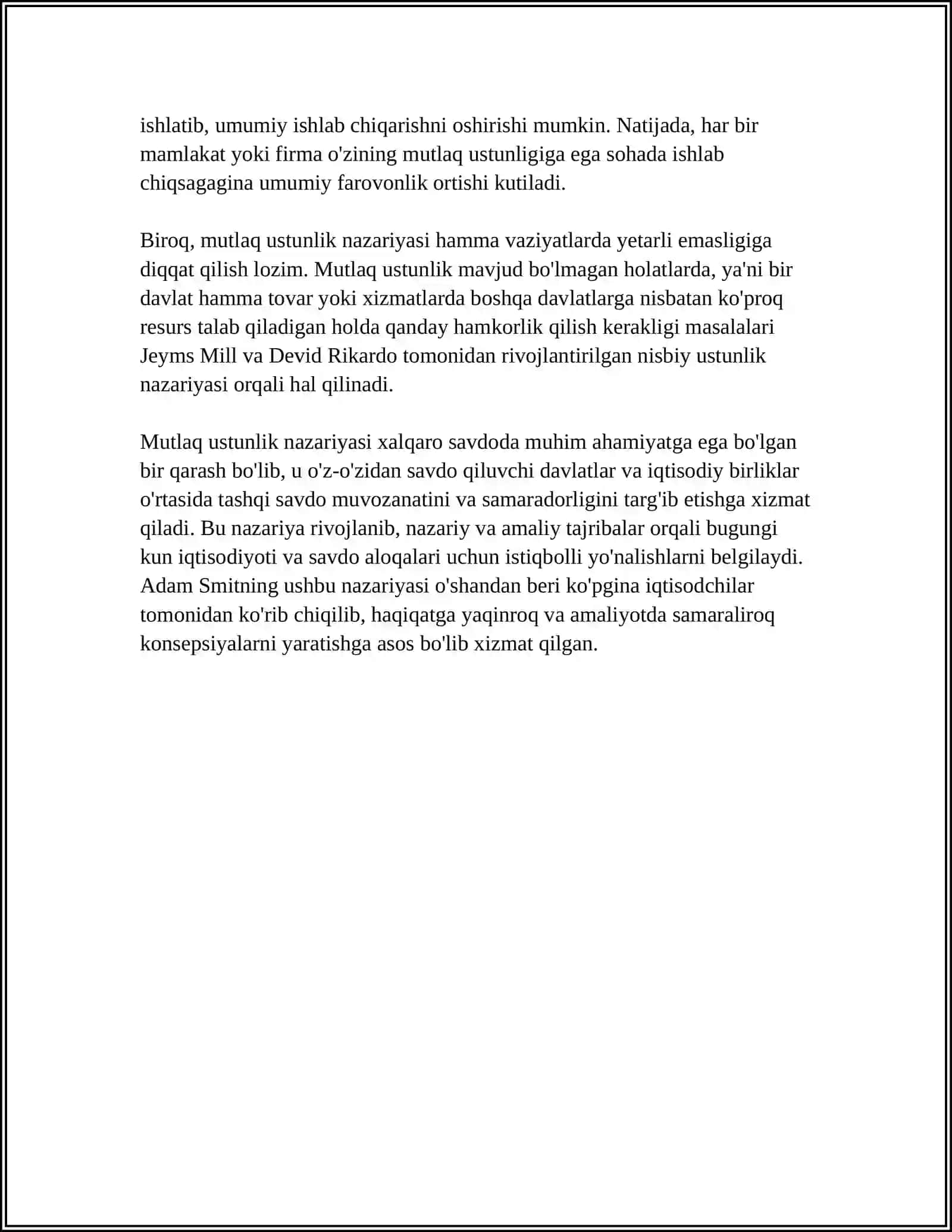 MUTLAQ USTUNLIK, RAQOBAT USTUNLIGI VA QIYOSIY USTUNLIK NAZARIYALARI.RVOJLANAYOTGAN MAMLAKATLAR IQTISODIYOTI TOʻGʻRISIDAGI NAZARYALAR 4