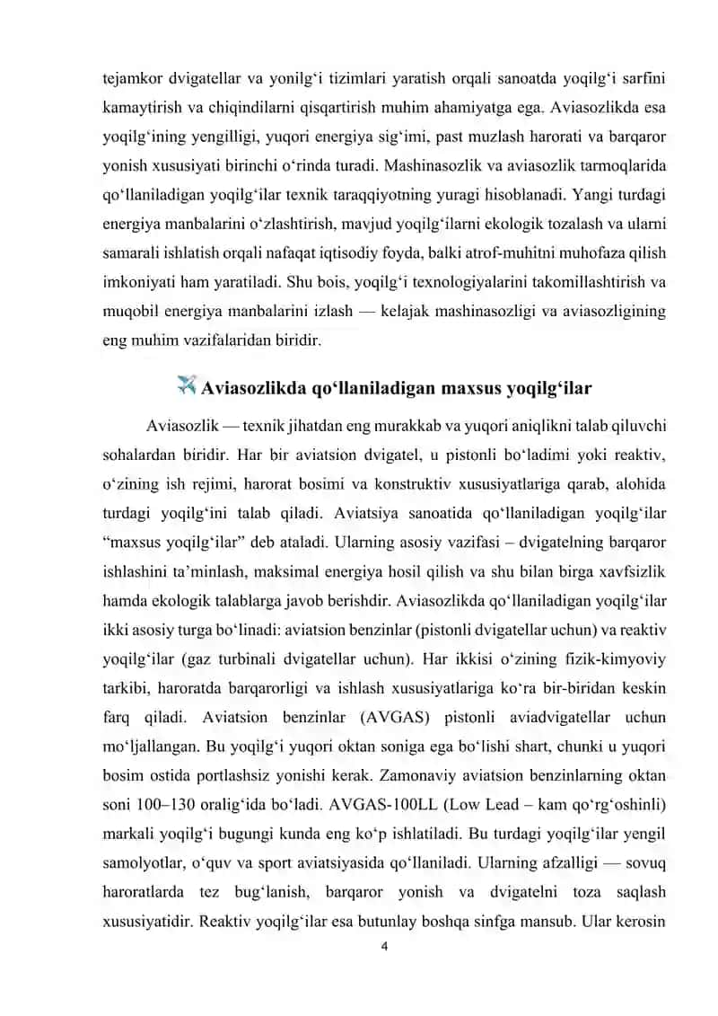 Mashinasozlik va aviasozlikda qo'llaniluvchi yoqilg'ilarni mineral xomashyolarni umumiy tasnifi 4