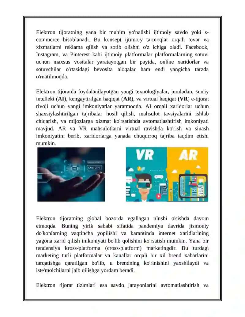 ELEKTRON TIJORAT: YE-TIJORAT VA YE-MARKETING. ELEKTRON TIJORAT TIZIMLARI 4