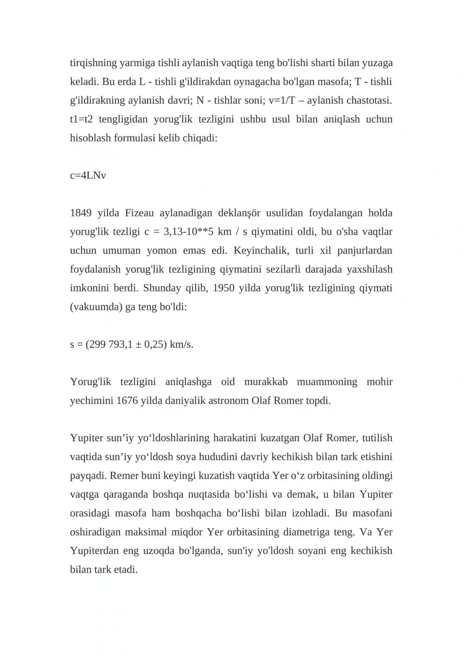 Yorug’lik tezligini  labaratoriya usulida O’lchashni o’rganish mavzusida tayyor mustaqil ish. 4