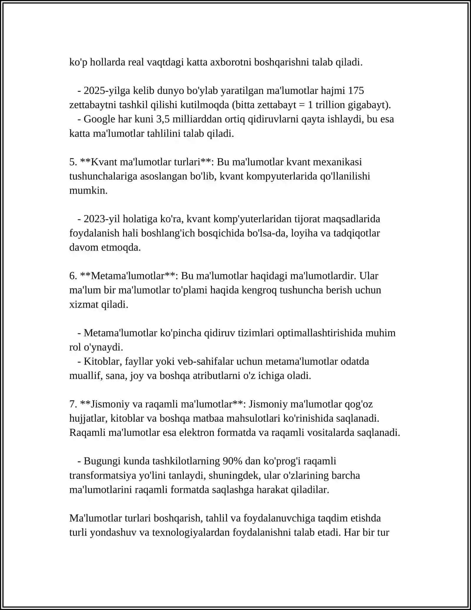 MA’LUMOTLAR, ALGORITMLAR VA MA’LUMOTLAR TUZILMASI TUSHUNCHALARI 4
