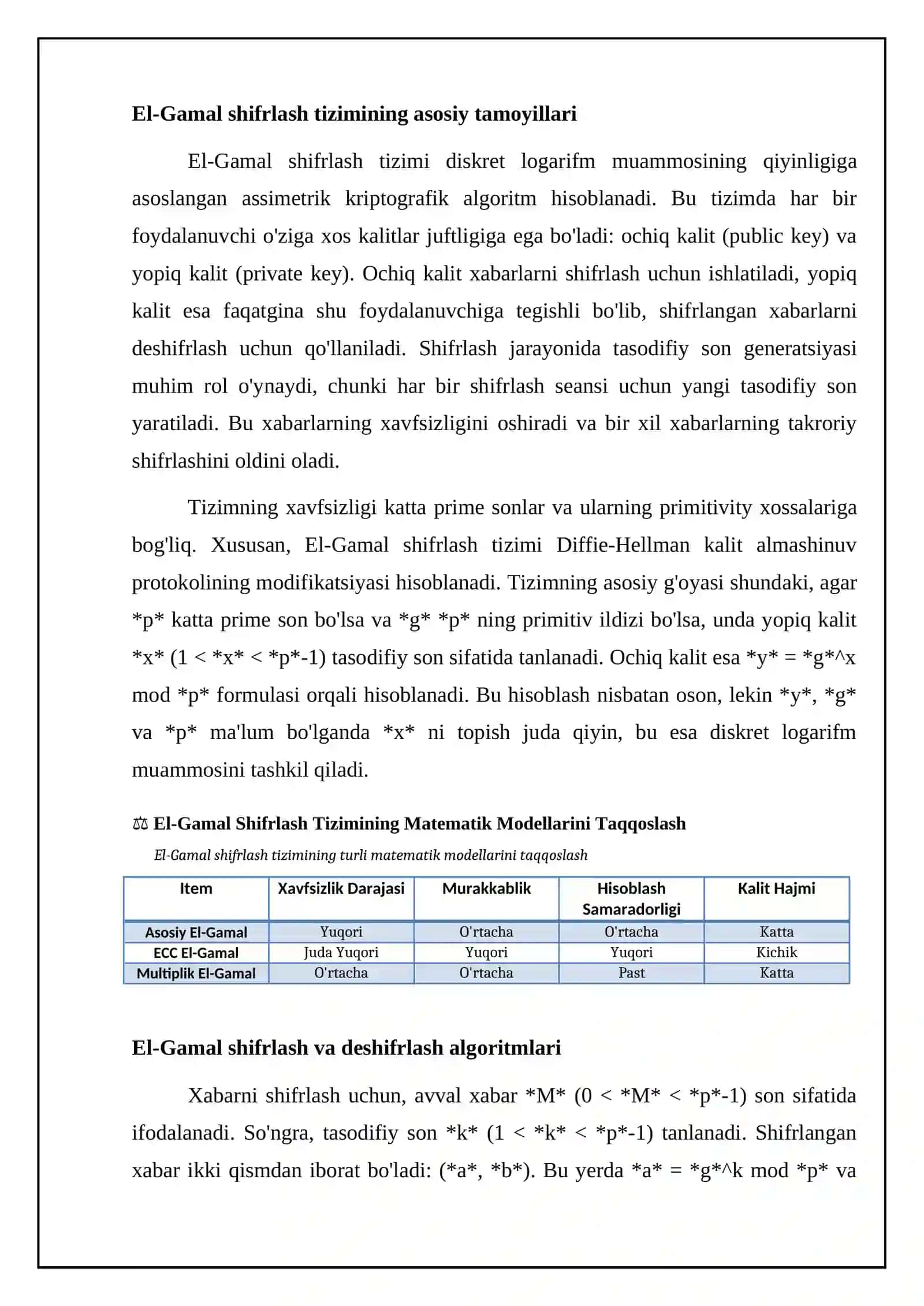 El-Gamal shifrlash tizimi: Asoslar va matematik model 4