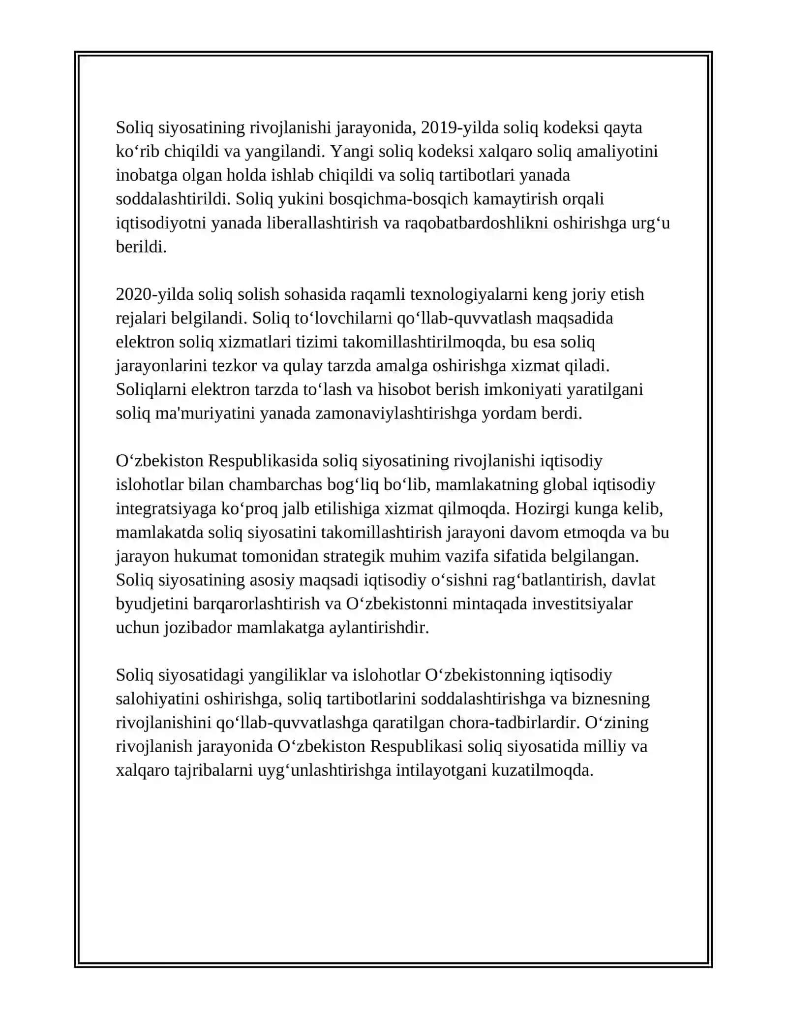 OʻZBEKISTON RESPUBLIKASI SOLIQ SIYOSATI VA UNI TAKOMILLASHTIRISH 4