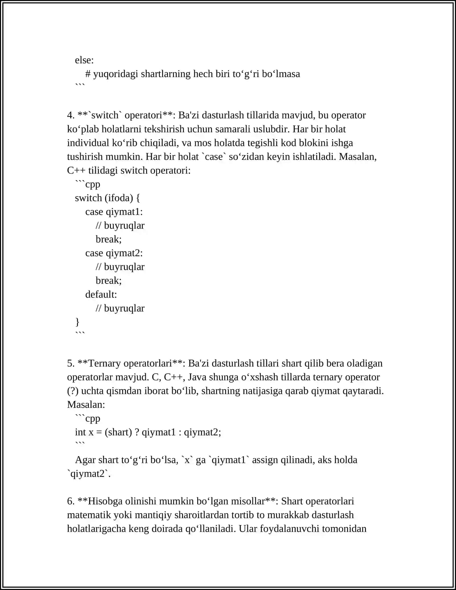 SHART OPERATORIGA DASTURLAR TUZISH 4