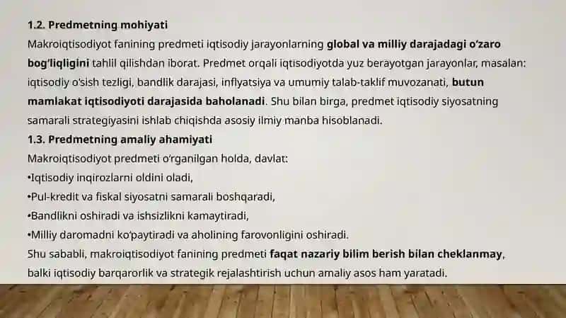 Makroiqtisodiyot fanining predmeti, obyekti va ahamiyati 4