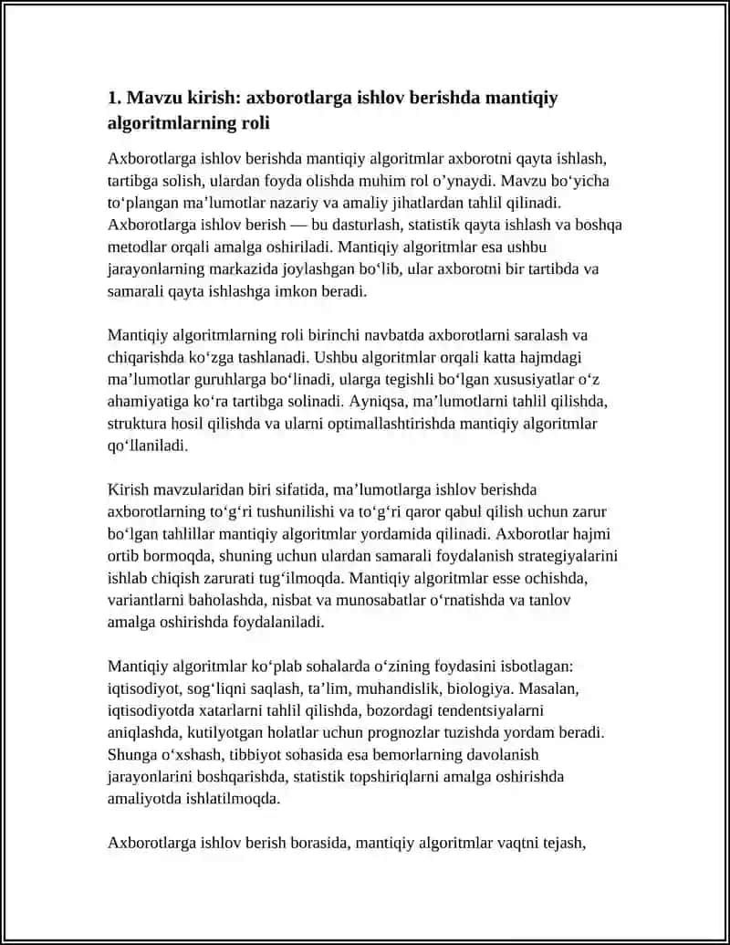AXBOROTLARGA ISHLOV BERISHDA MANTIQIY ALGORITMLARINI QO’LLASH AMALI 4