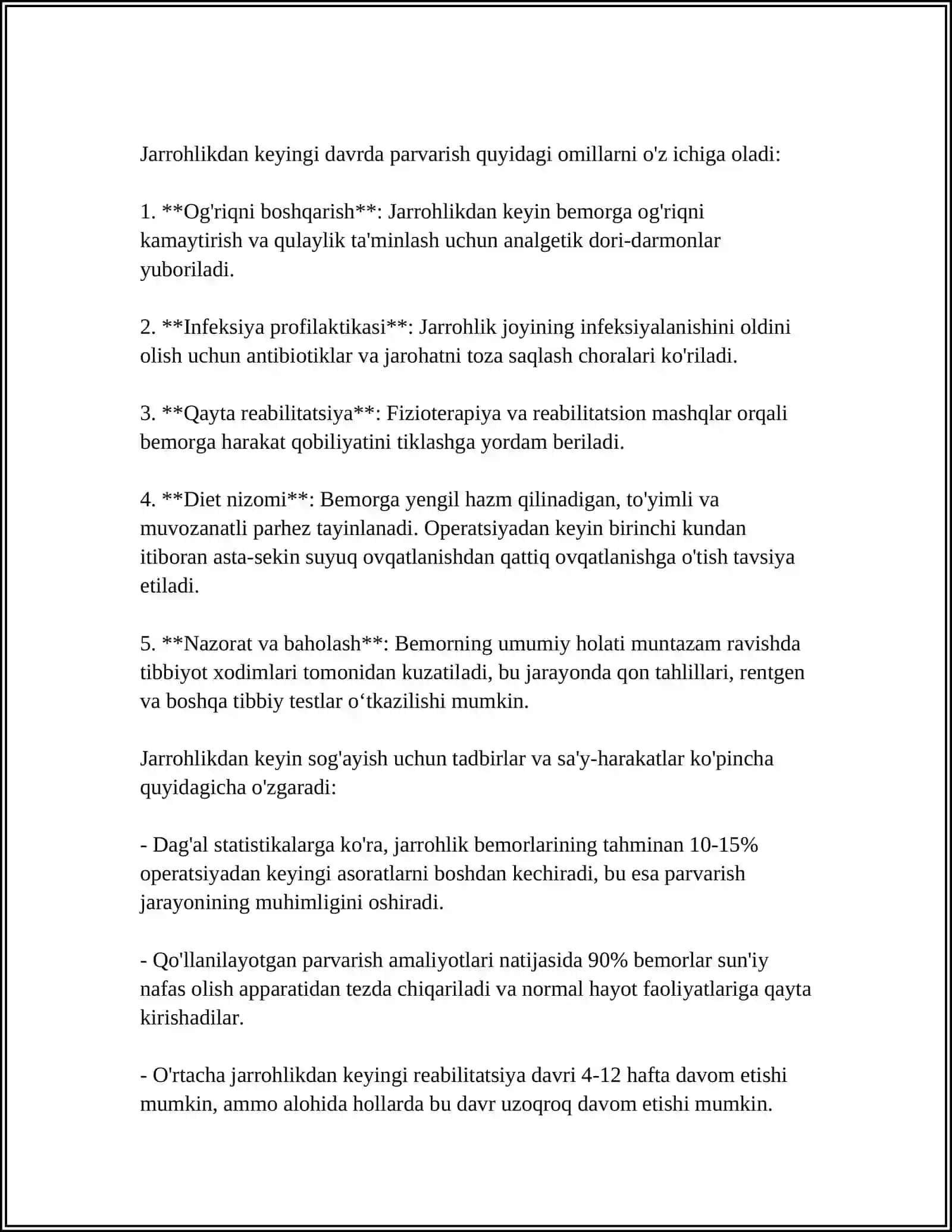 XIRURGIK BEMORLAR. XIRURGIK BEMORLAR UMUMIY PARVARISHI TUSHUNCHASI, TURLARI 4