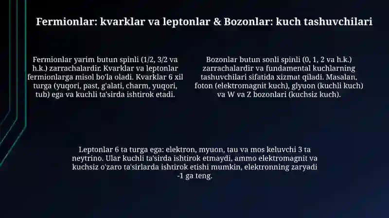 Elementar zarralar. Elementar zarralarning asosiy xususiyatlari va klassiffikatsiyasi 4