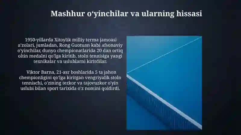 Stol tennisini vujudga kelishi va rivojlanish tarixi 4