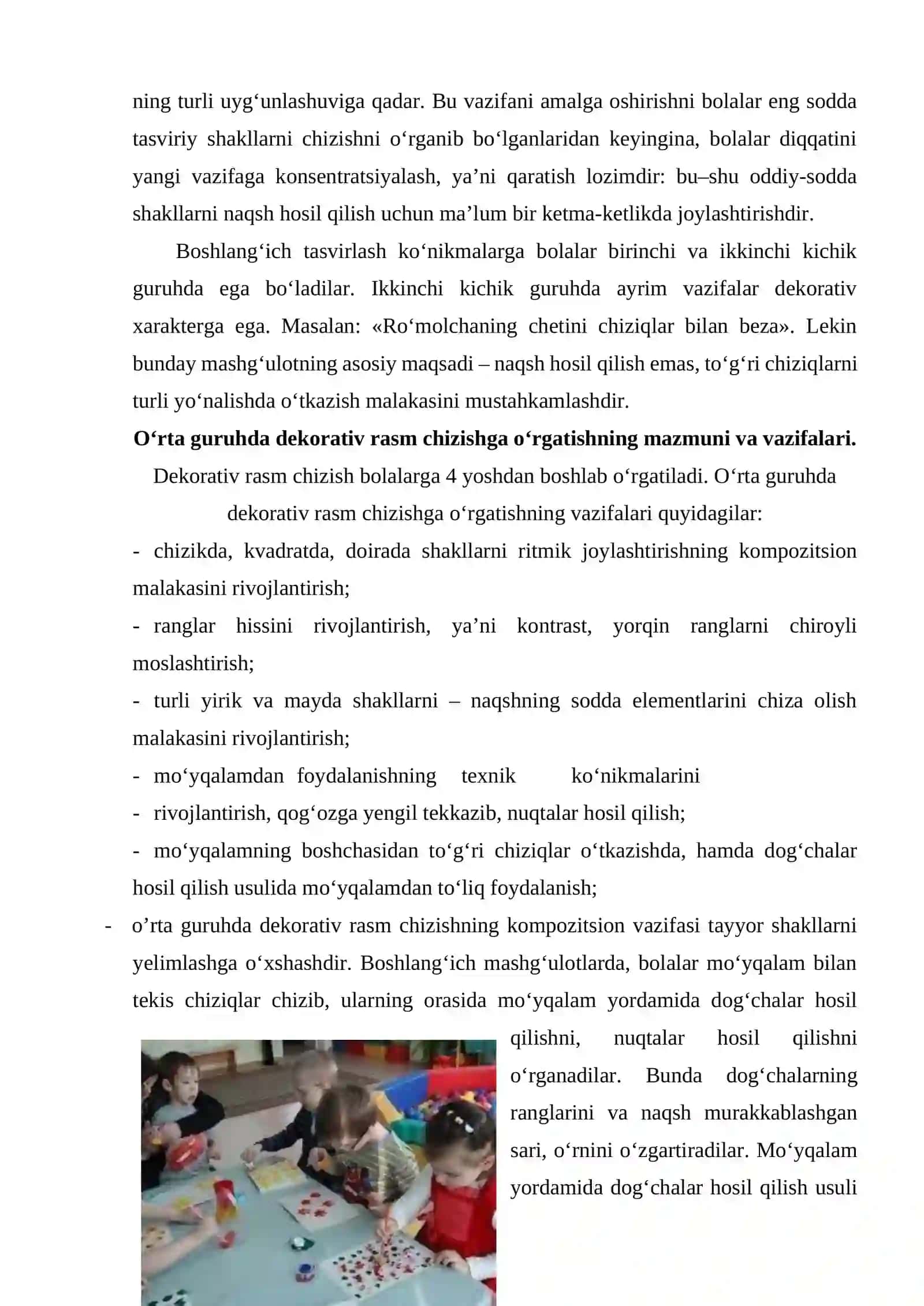 Maktabgacha ta’lim muassasasida dekorativ rasm chizishga o‘rgatishning vazifalari 4