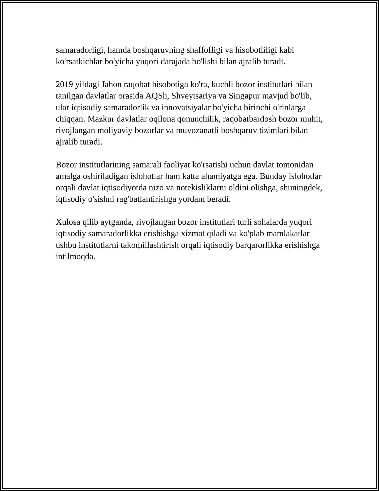 MUSTAQIL ISH Mavzu: REJA VA BOZOR INSTITUTLARI 4