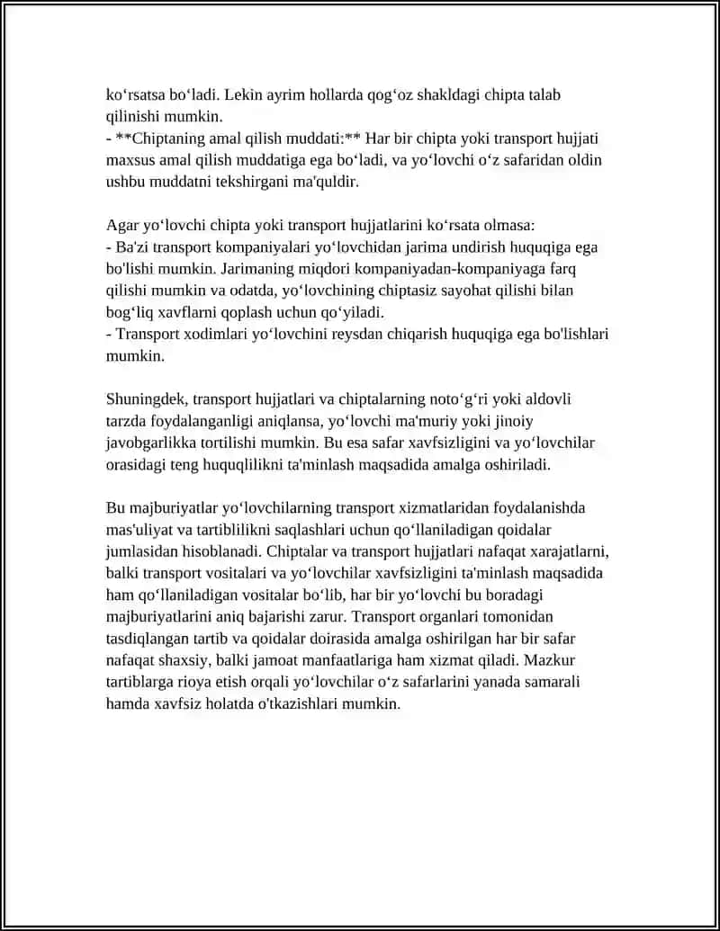 Yoʻlovchilarning MAJBURIYATLARI VA MAXSUS TRANSPORT VOSITALARI IMTIYOZLARI 4