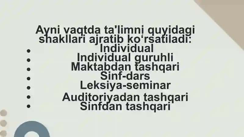 DARS-TA'LIMNI TASHKIL ETISHNING ASOSIY SHAKLI. Dars turlari. 4