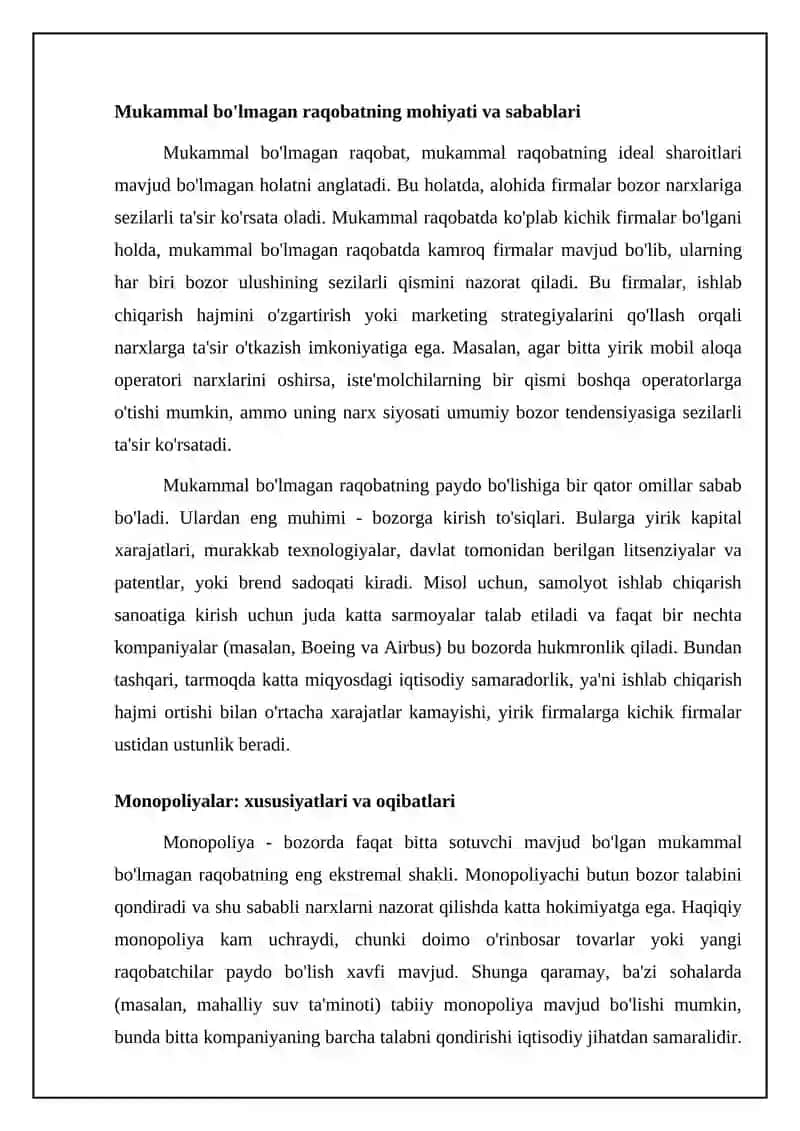 nomukammal raqobat bozori nazariyalari 4