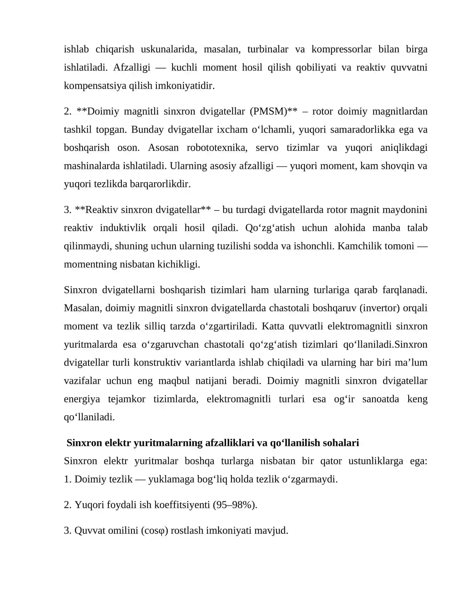 Sinxron elektr yuritma va uning afzalliklari 4