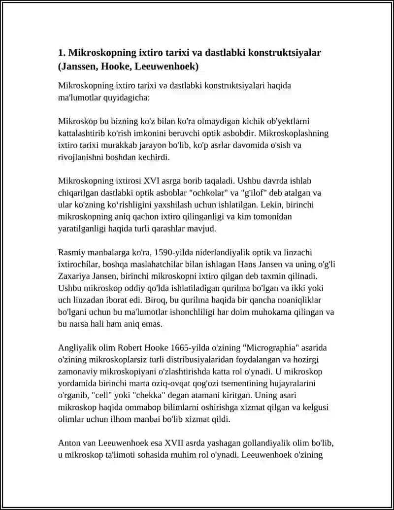 MIKROSKOPNING IXTIRO QILINISHI VA BIOLOGIK TARAQQIYOTLARDA QO'LLANILISHI.ELAKTRON MIKRJSKOPIYA YARATILISHI, MIKRASKOPLARNI MUKAMMALLASHTIRISH NATIJALARI 4