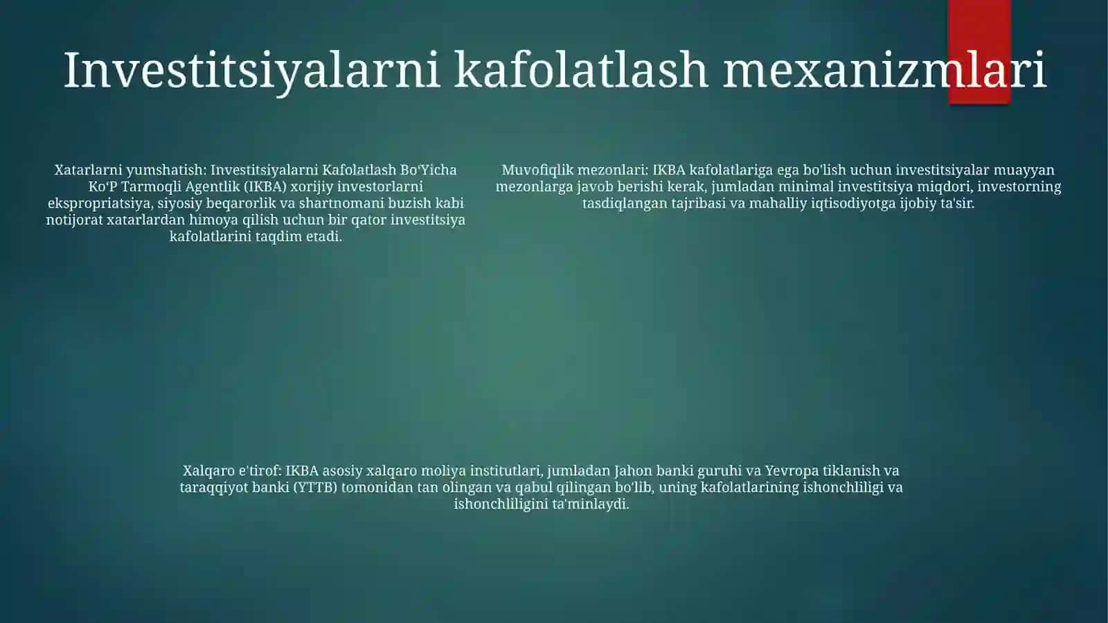 Investitsiyalarni Kafolatlash BoʻYicha KoʻP Tarmoqli Agentlik 4